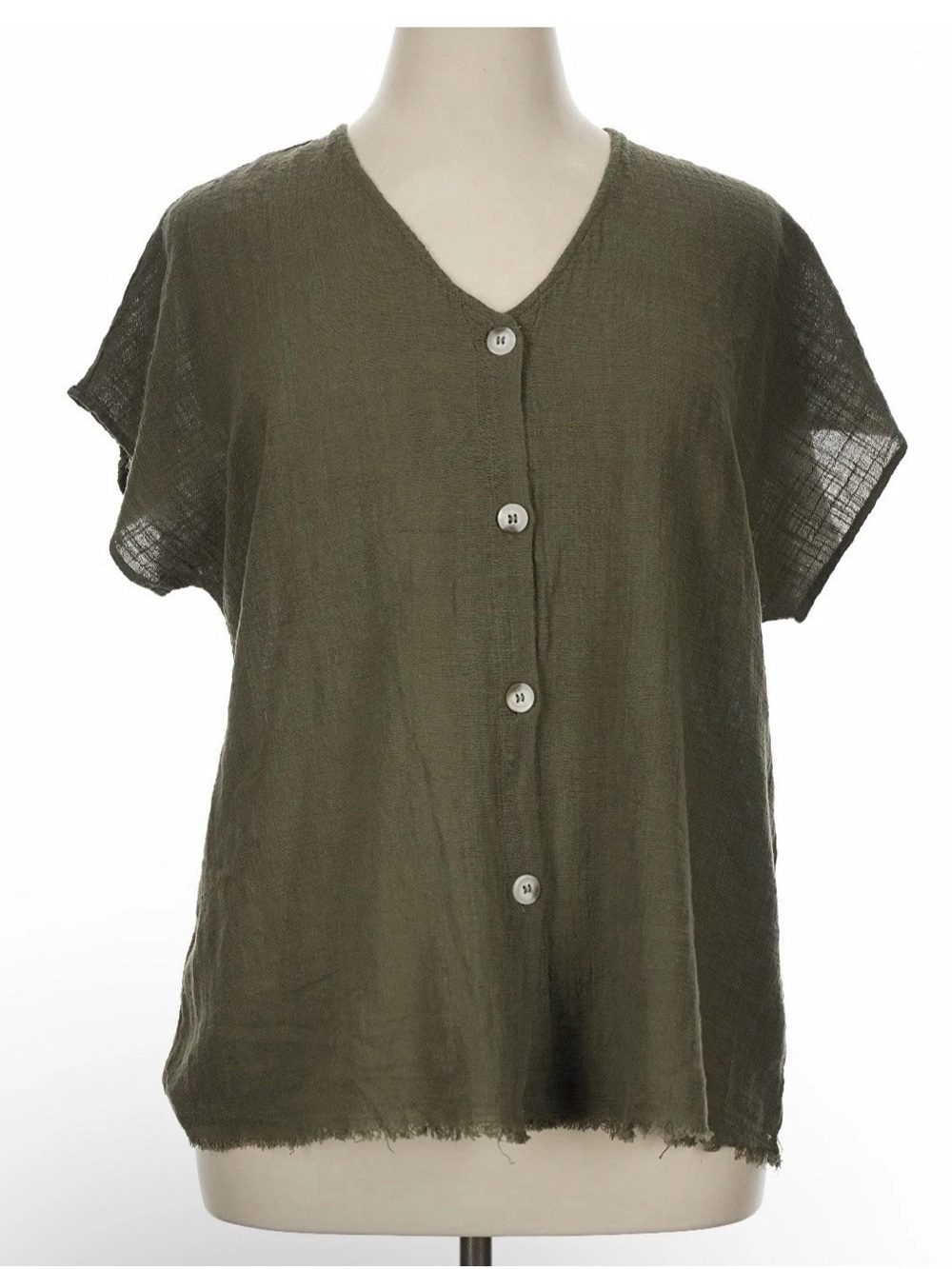 ❤️ XCVI Lightweight Olive Green Button-Front V-Neck Top Size XL